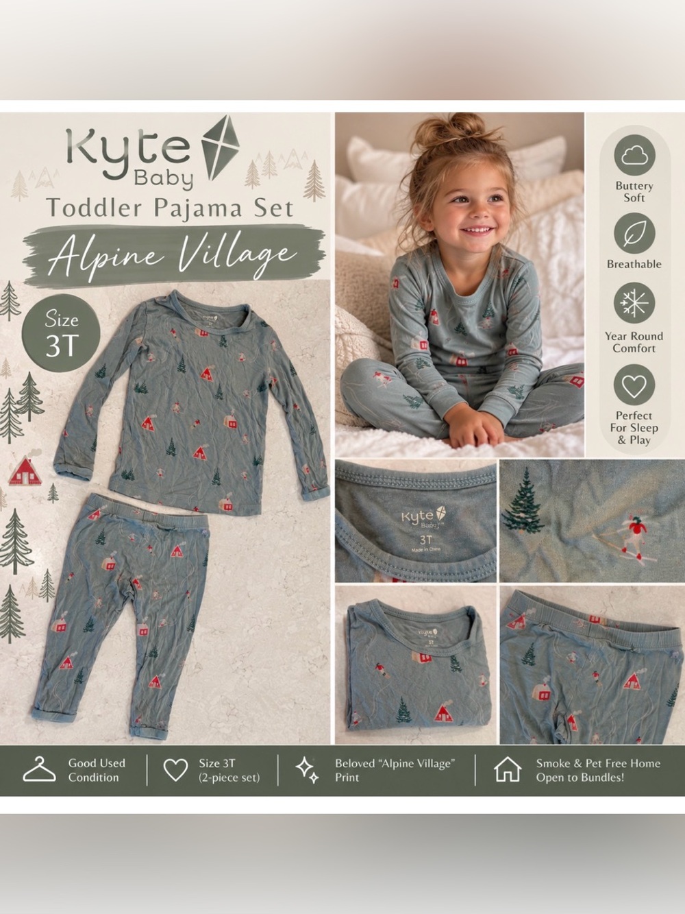 Kyte Baby Alpine Village Toddler Pajama Set – 3T 🏔️🌲